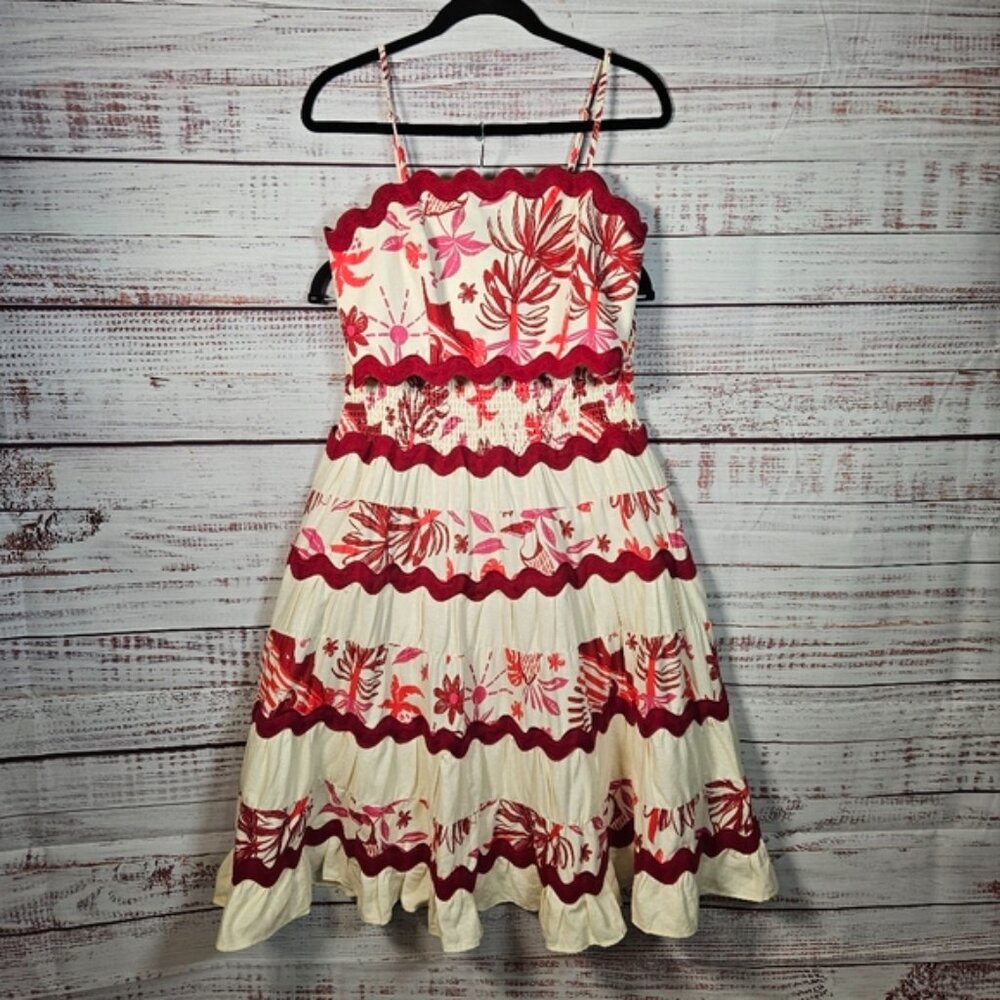 CAROLINE CONSTAS Linen Scalloped RIc Rac 2 Piece Skirt & Crop Top Set ~ SIZE XS